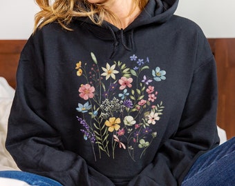 Chemise fleurs sauvages, sweat à capuche fleuri, chemise fleurs sauvages bohèmes, sweat à capuche nature florale, sweat fleurs, sweat à capuche fleuri, cadeau pour femme