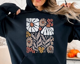 Hoodie met wilde bloemen boho, gebloemd natuursweater, cadeau voor vrouwen