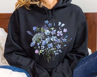 Sudadera con capucha Boho Wildflowers, sudadera con estampado floral, regalo para mujer.