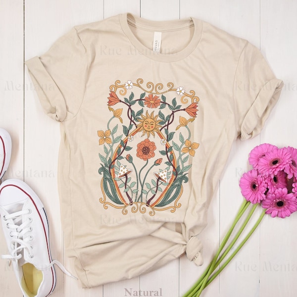 Boho Blumen Tshirt Jugendstil, Boho Wildblumen Tshirt, Boho Blumen Shirt, Natur Shirt, Jugendstil Art Deco Shirt, mystisches Shirt