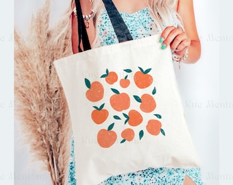 Perziken Tote Bag, herbruikbare boodschappentas, cadeau voor moeder, zomertas, esthetische tas, trendy boodschappentas, canvas tas, milieubewuste shoppers