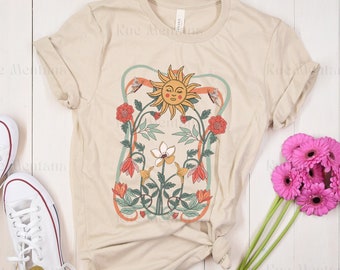 Boho Art Nouveau Floral T-Shirt, Mystical Wildflowers