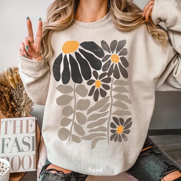 Boho Flower Sweatshirt Unisex Wildflower Sweater Women Floral Minimalist Sweater Flower Print Sweatshirt Woman Gift Oversized Flower Shirt