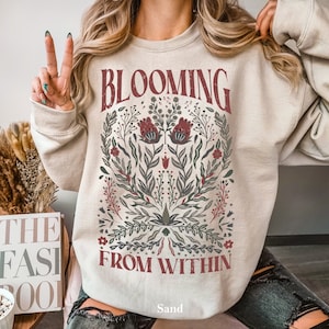 Blooming From Within Retro Floral Sweatshirt, Vintage Flower Sweater, Positive Vibes Top, Retro Sweatshirt Women, Cute Sweatshirt Aesthetic