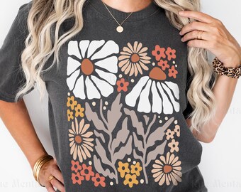 Camiseta Comfort Colors Matisse Botanical Wildflower, estilo bohemio floral cottagecore.