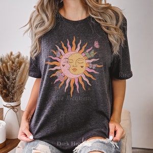 Mystic Moon And Sun Shirt, Mystical Moon Tshirt, Gift for Her, Boho Vintage Shirt, Moon Spiritual Shirt, Celestial Moon Shirt, Spiritual Tee