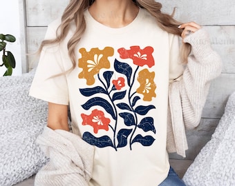 Camiseta floral estilo Matisse, camiseta gráfica botánica Art Nouveau