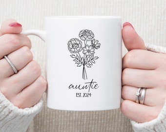 Benutzerdefinierte Tante Becher, personalisierte Tasse Tante, benutzerdefinierte Tante Kaffeetasse, Blumendruck benutzerdefinierte Becher, Blumenkaffeetasse, Geschenk für sie, Tante Geschenk