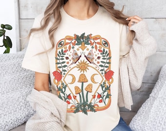 Boho Floral Art Nouveau T-Shirt, Mystical Wildflower Shirt