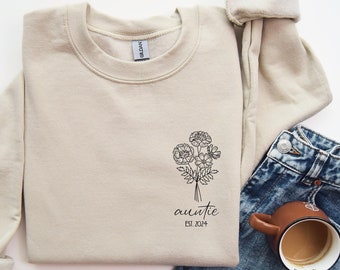 Benutzerdefinierte Tante Sweatshirt, personalisierte Pullover Tante, benutzerdefinierte Tante Pullover, Blumendruck benutzerdefinierte Sweatshirt, Floral Pullover, Geschenk für sie