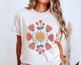 Boho Art Nouveau Floral T-Shirt, Comfort Colors Tee