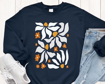 Boho Flower Sweatshirt Unisex Wildflower Sweater Women Floral Minimalist Sweater Flower Print Sweatshirt Woman Gift Oversized Flower Shirt