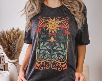 Boho Blumen Tshirt Jugendstil, Boho Wildblumen Tshirt, Boho Blumen Shirt, Natur Shirt, Jugendstil Art Deco Shirt, mystisches Shirt
