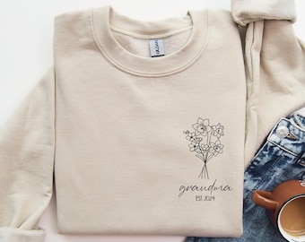 Benutzerdefinierte Oma Sweatshirt, personalisierte Pullover Oma, benutzerdefinierte Oma Pullover, Blumendruck benutzerdefinierte Sweatshirt, Floral Pullover, Geschenk für Sie