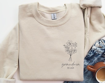 Custom Grandma Sweatshirt, Personalized Sweater Grandma, Custom Grandma Sweater, Flower Print Custom Sweatshirt, Floral Sweater,Gift for Her