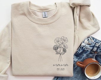Custom Mama Sweatshirt, Personalized Sweater Mom, Custom Mama Sweater, Flower Print Custom Sweatshirt, Floral Sweater, Gift for Mom, New Mom