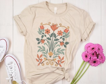 Art Nouveau Floral T-Shirt, Vintage Style, Boho Wildflowers