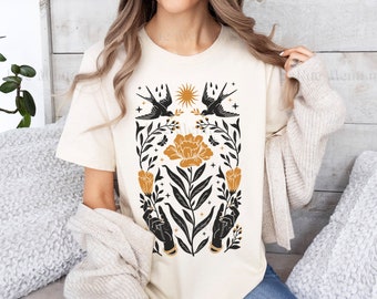 Boho Wildflower T-Shirt, Mystical Botanical Design