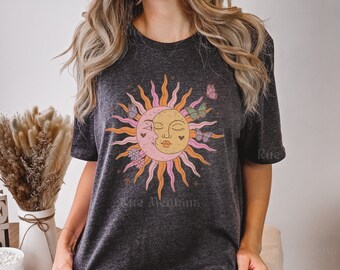 Mystic Sun and Moon Graphic T-Shirt, Celestial Boho Tee