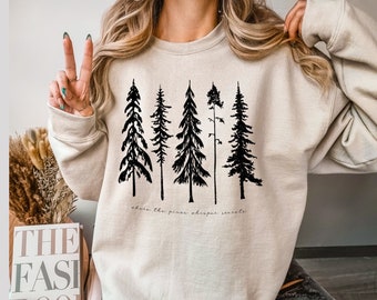 Pine Trees Sweatshirt, Women's Forest Graphic, Unisex Oversized Sweater