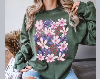 Wildflower Floral Sweatshirt, Boho Nature Sweater