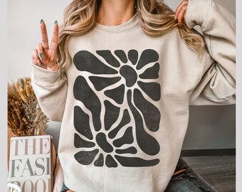 Boho Flower Sweatshirt: Abstract Floral Print, Unisex Fit