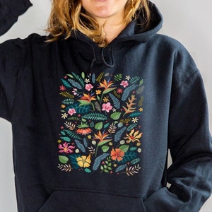 Sweater met capuchon WildFlowers, hoodie wilde bloemen, sweater wilde bloemen, bloemenshirt, cadeau voor vrouwen, damesshirts, cadeau beste vriend
