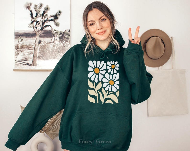 Sweat à capuche bohème fleurs sauvages, sweat-shirt fleuri surdimensionné image 4