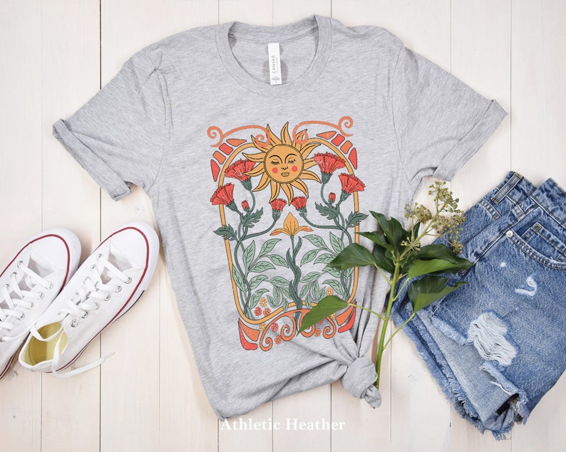 Boho Floral Tshirt Art Nouveau, Boho Wildflowers Tshirt, Boho Flowers Shirt, Floral Nature Shirt, Art Nouveau Art Deco Shirt, Mystical Shirt image 6