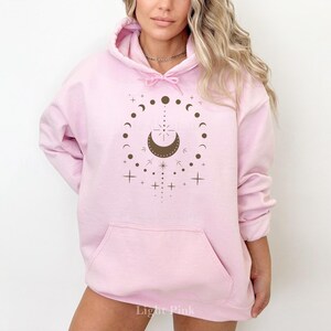 Sudadera con capucha de fases lunares celestiales, sudadera boho mística para mujer imagen 7
