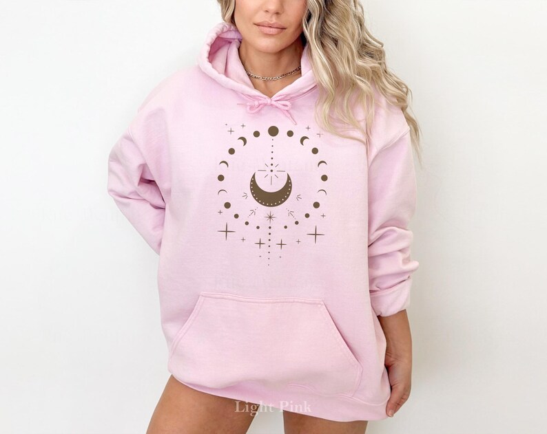 Sudadera con capucha de fases lunares celestiales, sudadera boho mística para mujer imagen 7