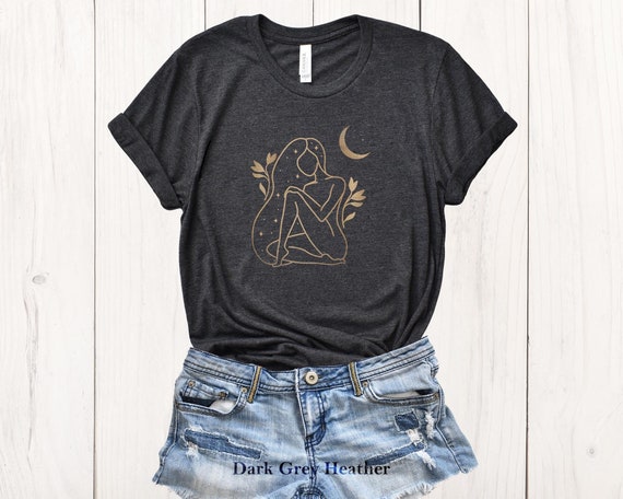 Mystic Woman and Moon Shirt, Boho Celestial T-Shirt