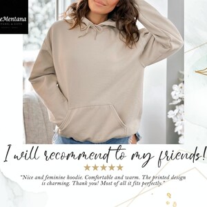 May include: A beige hoodie with a front pocket and drawstring hood. The text "I will recommend to my friends!" is written below the hoodie. The brand name "rueMentana" is in the upper left corner.