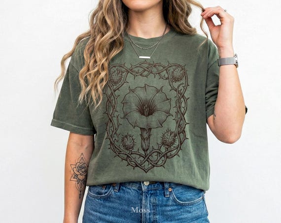 Comfort Colors Poison Garden Shirt, Goblincore Graphic T-shirt, Dark Academia Tee, Datura Moonflower, Nature Lover Gift, 1717