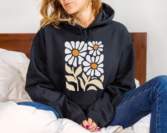 Boho Wildflower Hoodie, Oversized Floral Sweatshirt