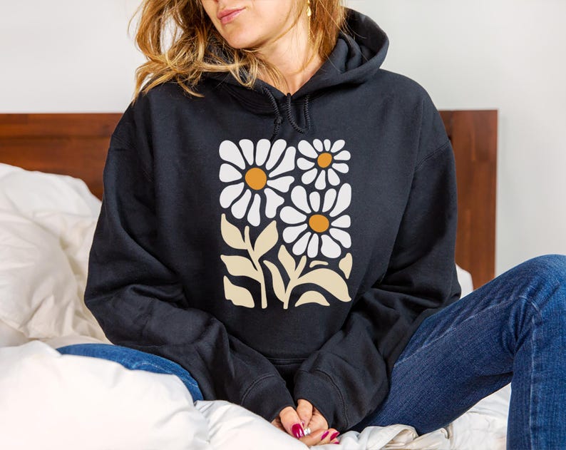 Sweat à capuche bohème fleurs sauvages, sweat-shirt fleuri surdimensionné image 1