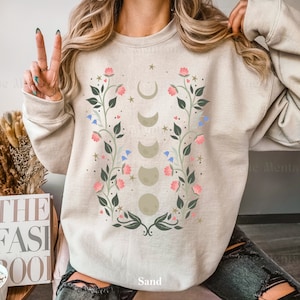 Boho Moon Phases Sweatshirt, Spiritual Gift, Moon Phases Sweater, Sister Gift, Bohemian Style, Friend Gift, Trendy Sweatshirt, Gift for Her