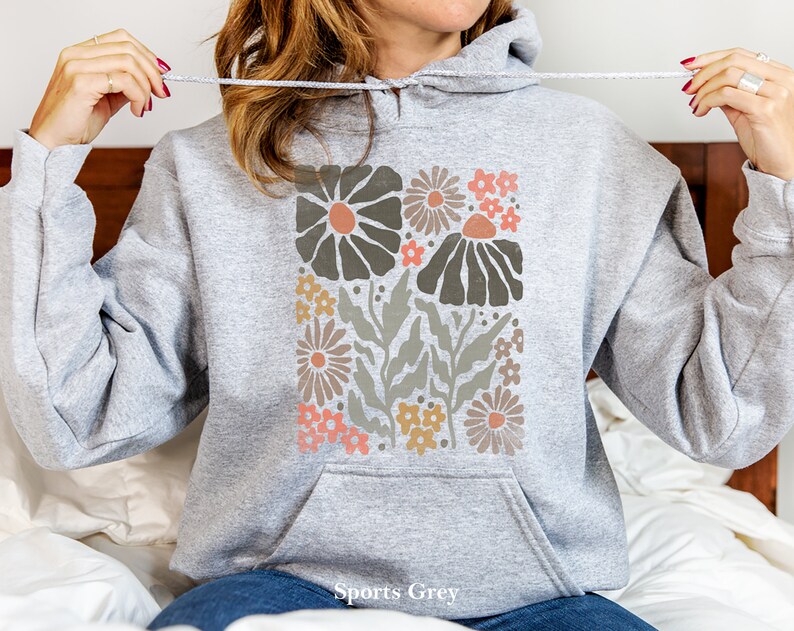 Boho Wildflower Hoodie, Floral Nature Sweatshirt, Gift for Women image 4