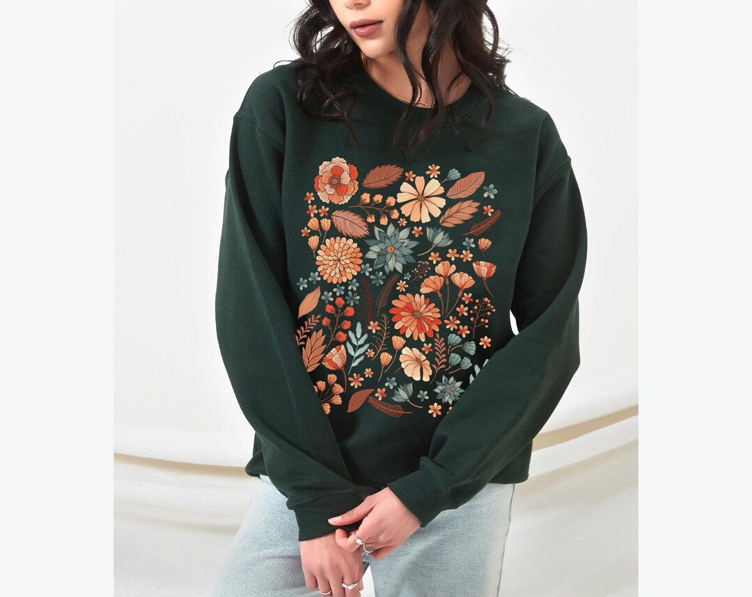 Pressed Flowers Sweatshirt, Boho Wildflowers Cottagecore Shirt