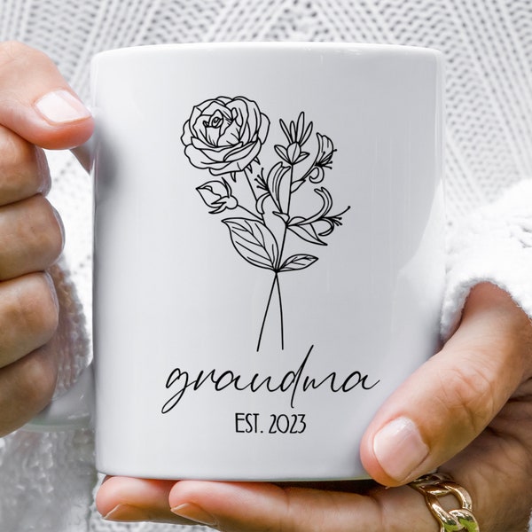 Mug personnalisé grand-mère, tasse fleur mois de naissance, taille grand-mère. Mug, nouveau cadeau grand-mère, cadeau fête des mères pour grand-mère Mug, cadeau mamie, cadeau Mimi