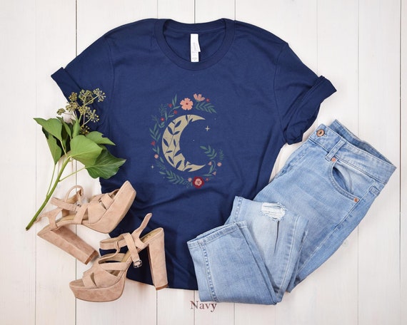 Mystical Moon Floral T-Shirt, Boho Spiritual Tee