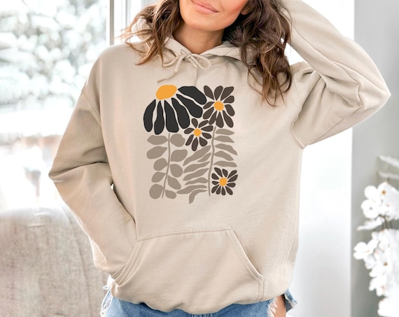 Boho Wildflower Hoodie, Floral Nature Sweatshirt, Gift for Women