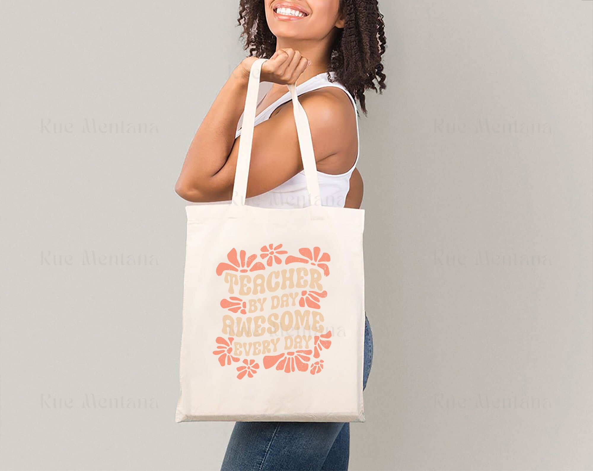 THEYGE Teacher Tote Bag – Cute Canvas Bag With Inner Pocket, Gift For Women, Shopping & Beach