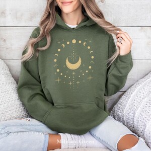 Sudadera con capucha de fases lunares celestiales, sudadera boho mística para mujer imagen 6