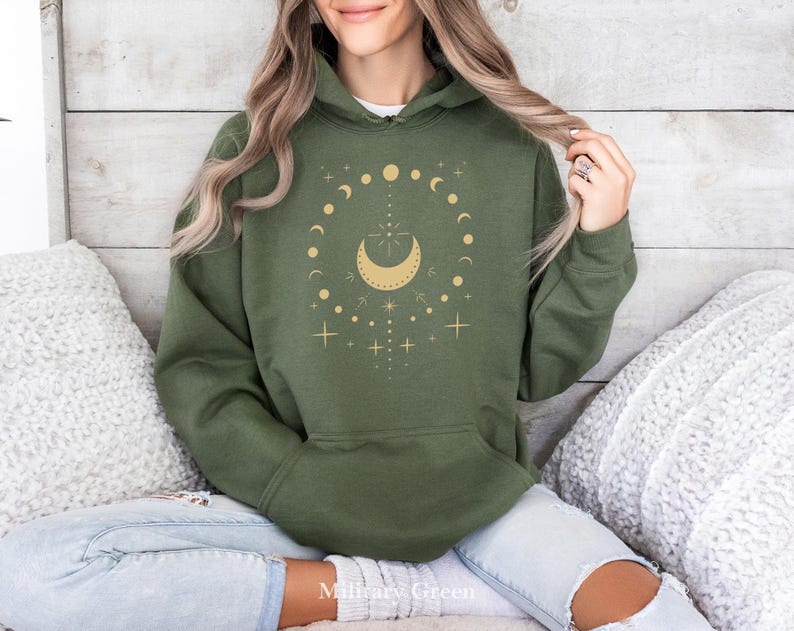 Sudadera con capucha de fases lunares celestiales, sudadera boho mística para mujer imagen 6