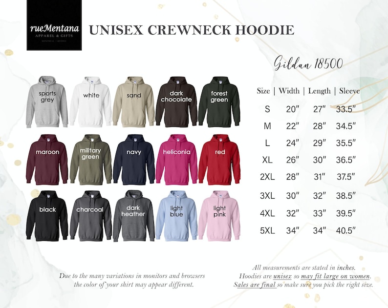 Peut inclure: Sweat-shirt &agrave; capuche unisexe &agrave; col rond, disponible dans une vari&eacute;t&eacute; de couleurs, dont gris sport, blanc, sable, chocolat fonc&eacute;, vert for&ecirc;t, marron, vert militaire, marine, h&eacute;liconia, rouge, noir, anthracite, gris fonc&eacute;, bleu clair et rose clair. Tableau des tailles avec mesures en pouces pour Gildan 18500.