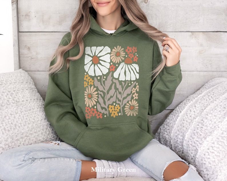 Boho Wildflower Hoodie, Floral Nature Sweatshirt, Gift for Women image 5