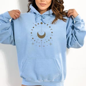 Sudadera con capucha de fases lunares celestiales, sudadera boho mística para mujer imagen 8