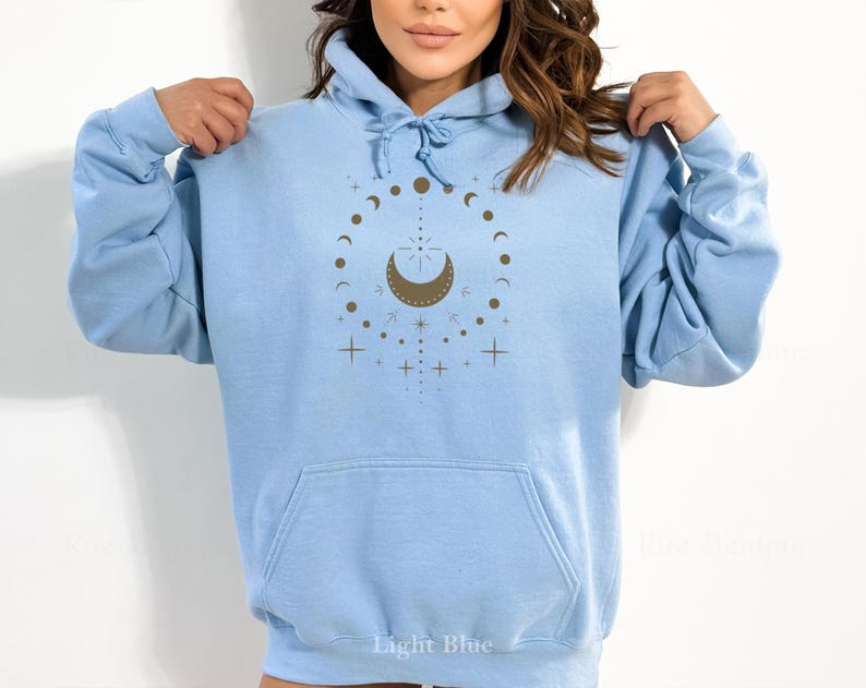 Sudadera con capucha de fases lunares celestiales, sudadera boho mística para mujer imagen 8