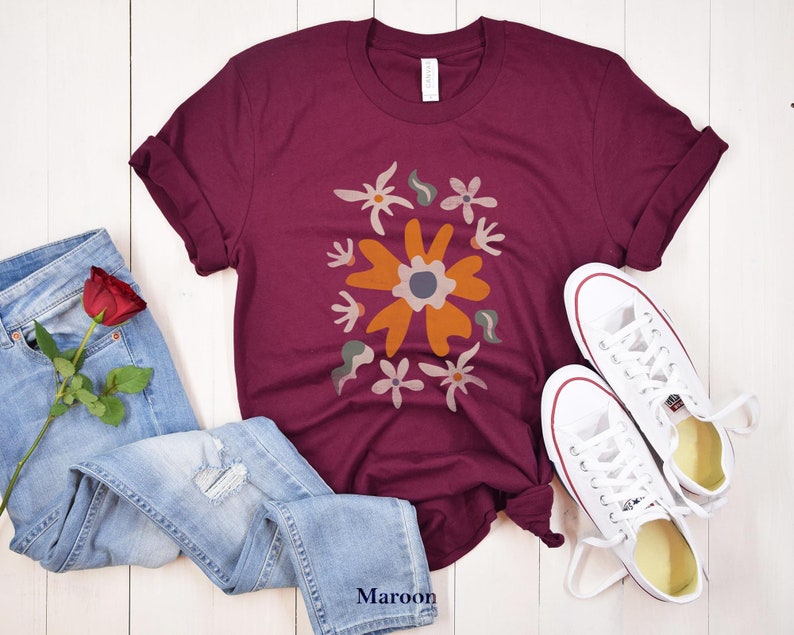 Boho Wildflower Unisex T-Shirt, Colorful Floral Tee image 6